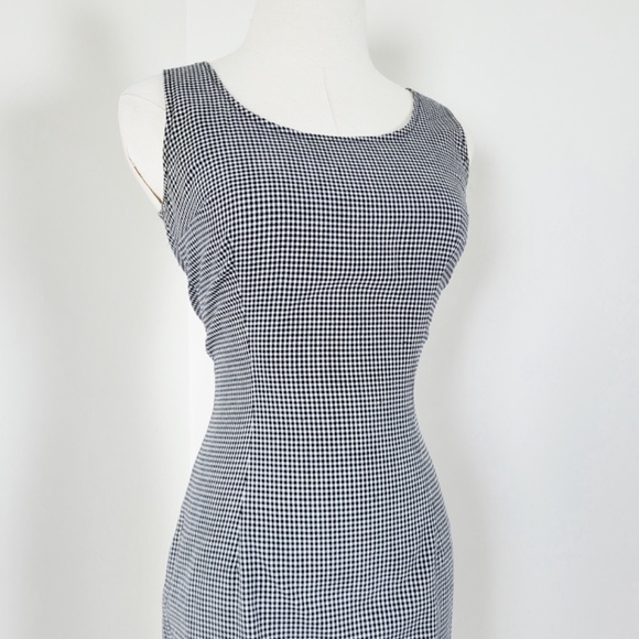 90's Gingham Mini Dress high neck sleeveless checkered plaid modest back zipper - Picture 5 of 11